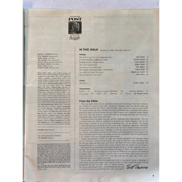 Vtg. Saturday Evening POST Feb 10, 1968, LBJ, Cancer "cures", Arthur Miller - Picture 2 of 11